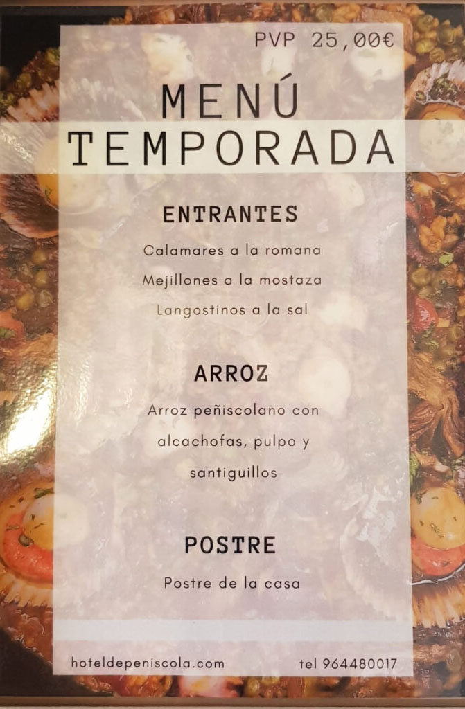 Menú de temporada de Restaurante Hotel La Cabaña Peñíscola